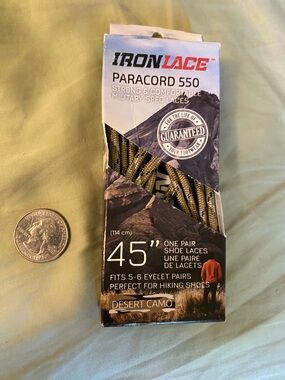 Brand New in Packaging IronLace 550 Paracord Shoelaces 45” Long Desert Camo